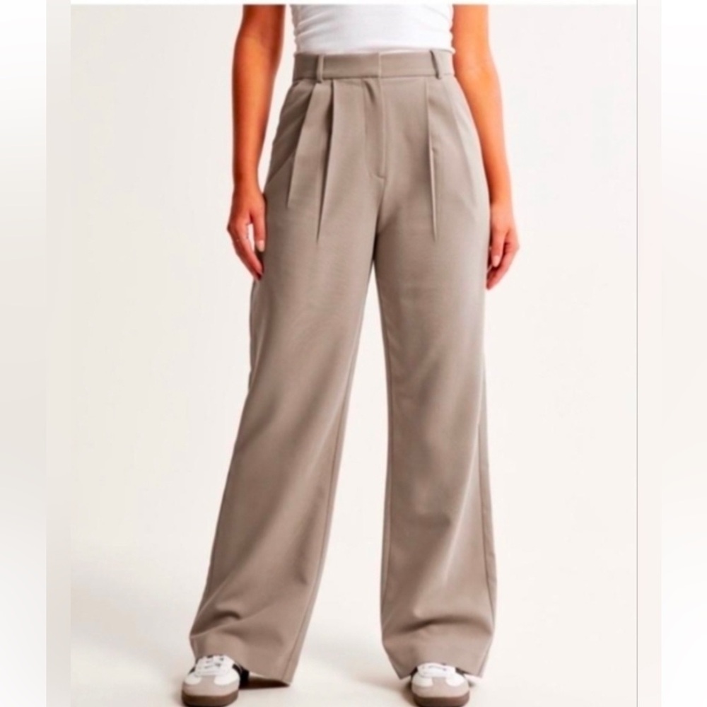 Abercrombie & Fitch Wide-Leg Pleated Sloane Pants in Taupe